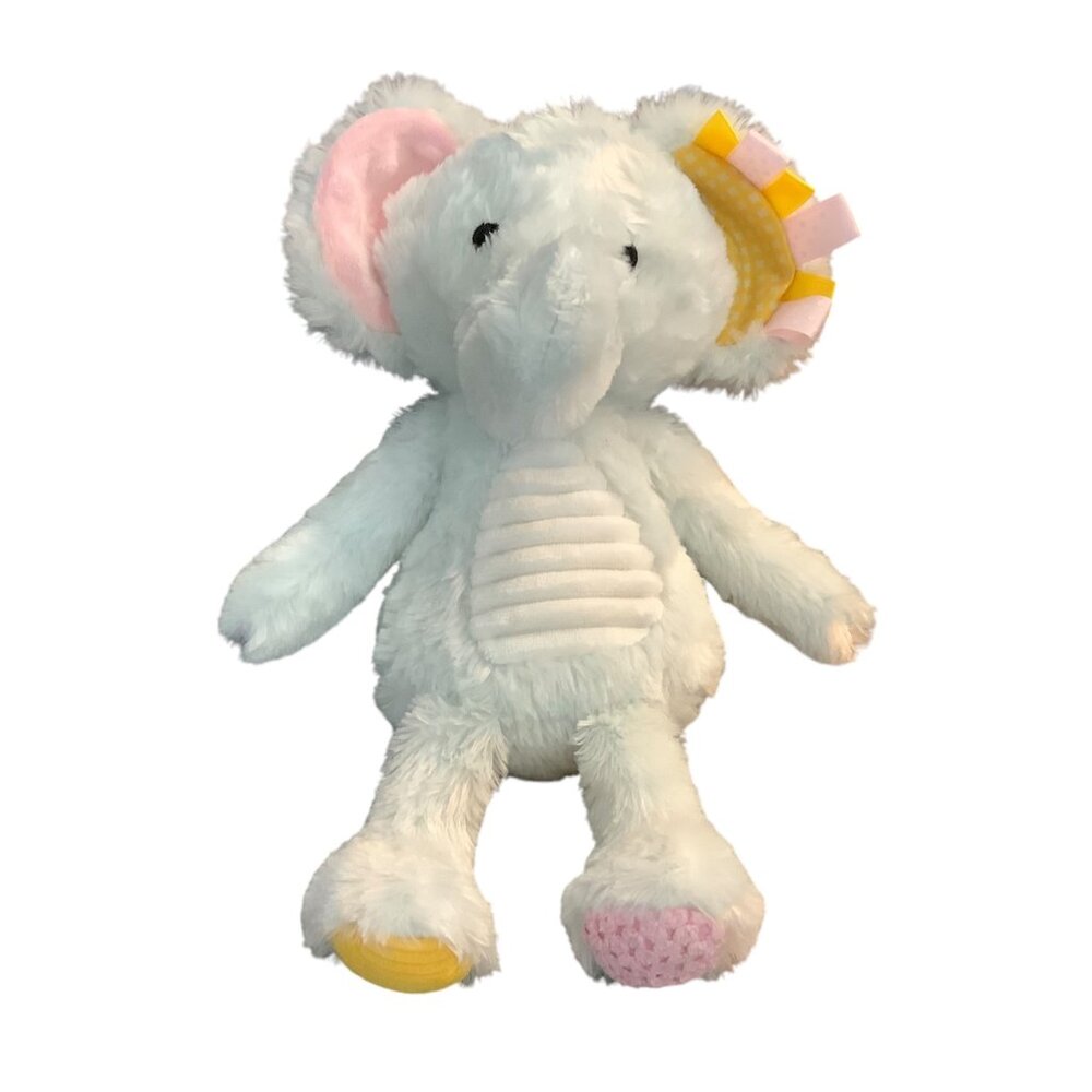Make Believe Ideas Baby Elephant Plush Stuffed Animal Toy Ribbon Ears 12” Rattle